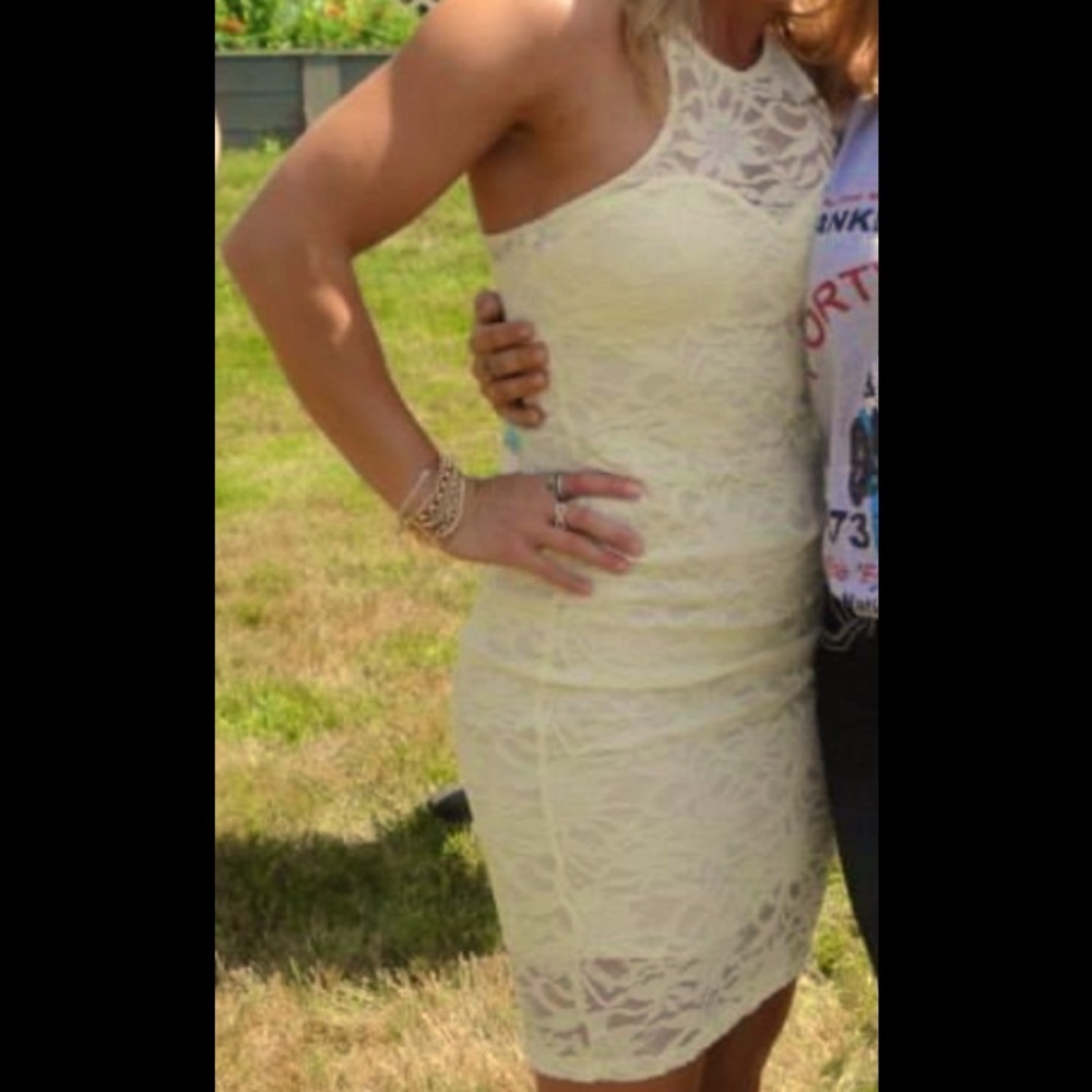 Lulus Lace-Semi Sheer Fitted Dress